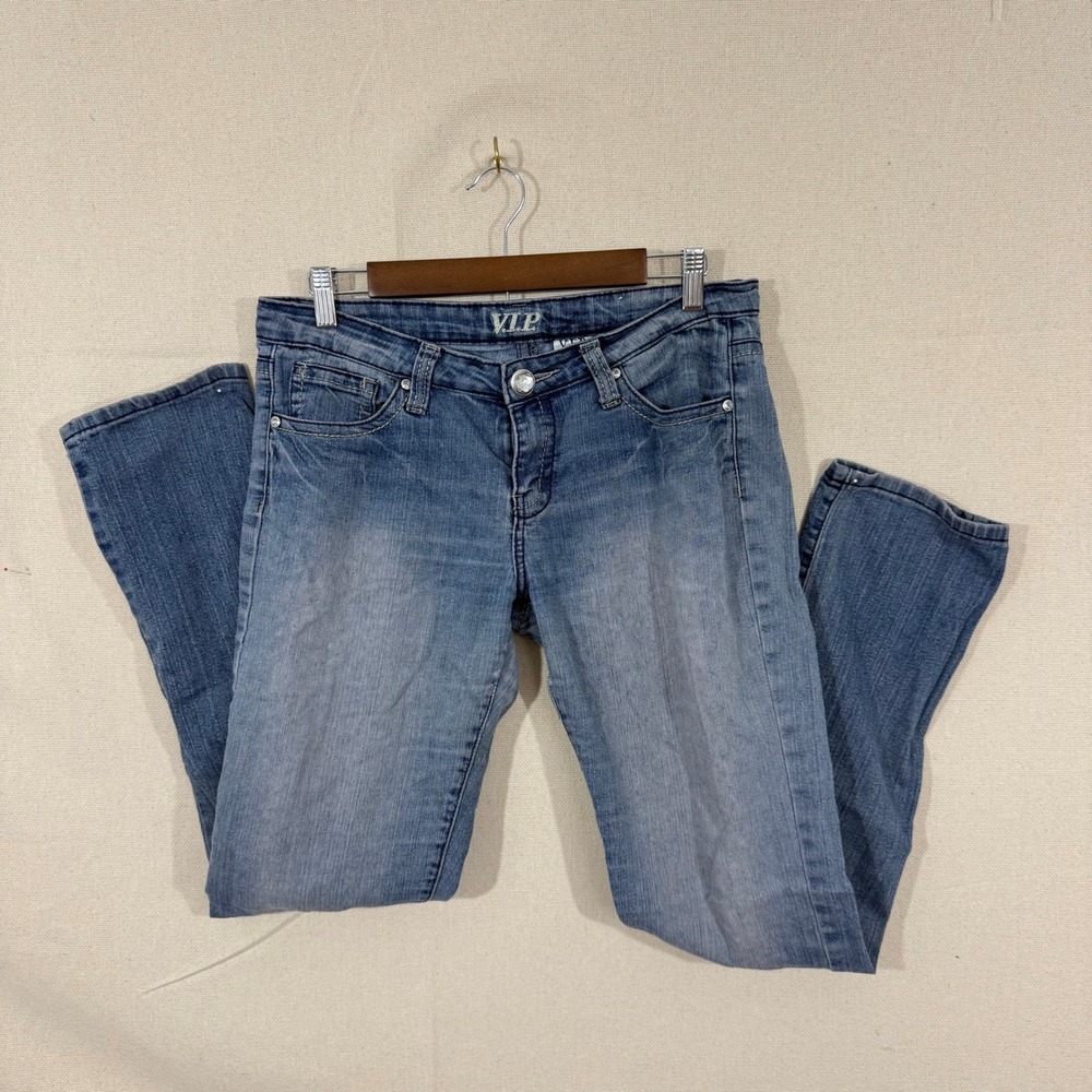 VIP‎ Jeans Womens Size 11/12 Medium Wash Rhinestone Button Denim Y2K McBling